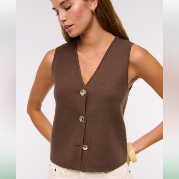 Abercrombie & Fitch Jackets & Blazers - Abercrombie & Fitch LuxeLoft V-Neck Dark Brown Knit Sweater Vest
